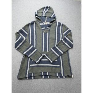 Faherty Sweater Mens XL Blue Green Striped Cotton Hooded Pullover Knit Baja